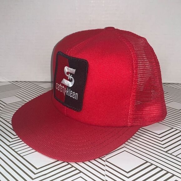 Vintage Safety Kleen One Size Cap Hat Red Black Mesh Snapback Trucker USA - Picture 2 of 7